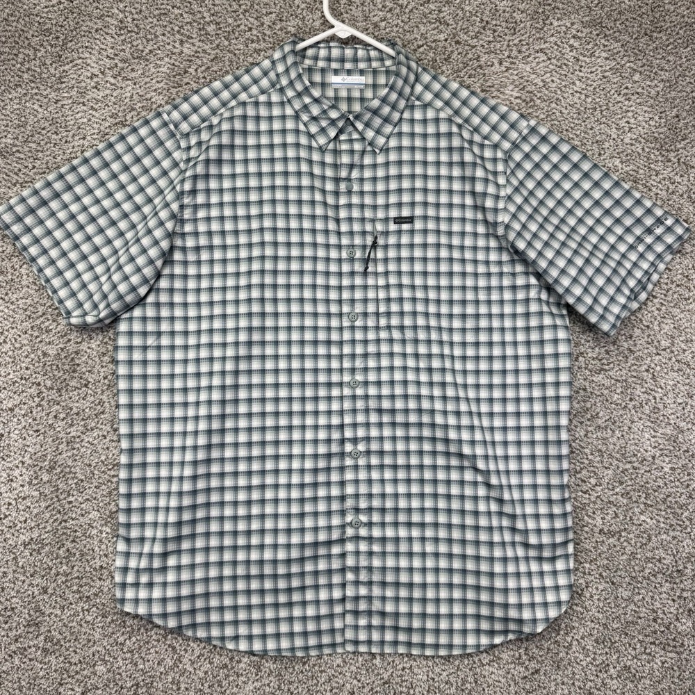 Columbia Omni-Shade Shirt Men's Size XL Blue Gray Plaid Short Sleeve‎ Button Up